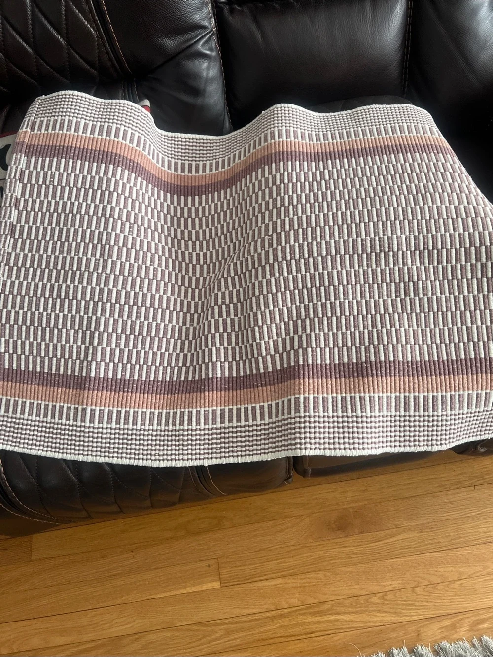 Woven Stripe Textured rug or Runner - Mauve & Cream 30x22